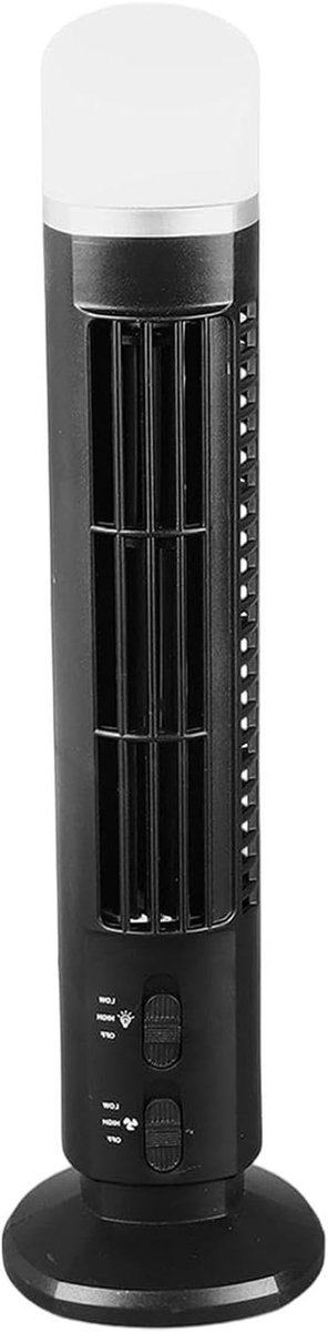 Torenventilator Zonder Bladen - Ventilator Staand - Verkoeling Binnen - Met Ingebouwd Licht - 38x10cm - Zwart
