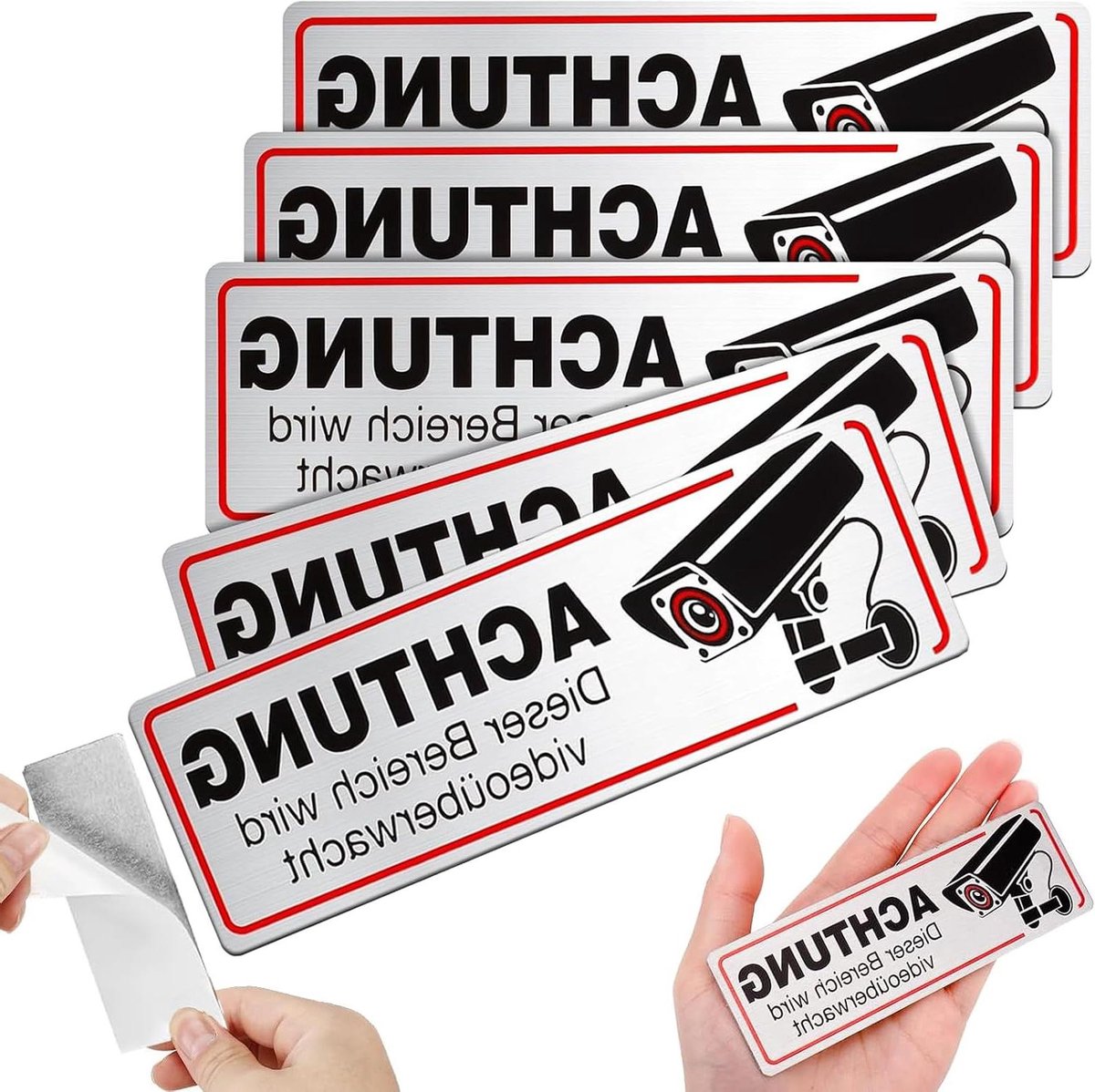 Videobewakingsstickers - Camerabewaking Borden - Veiligheid Vergroten - Roestbestendig Aluminium - 12 x 4 cm - Zilver