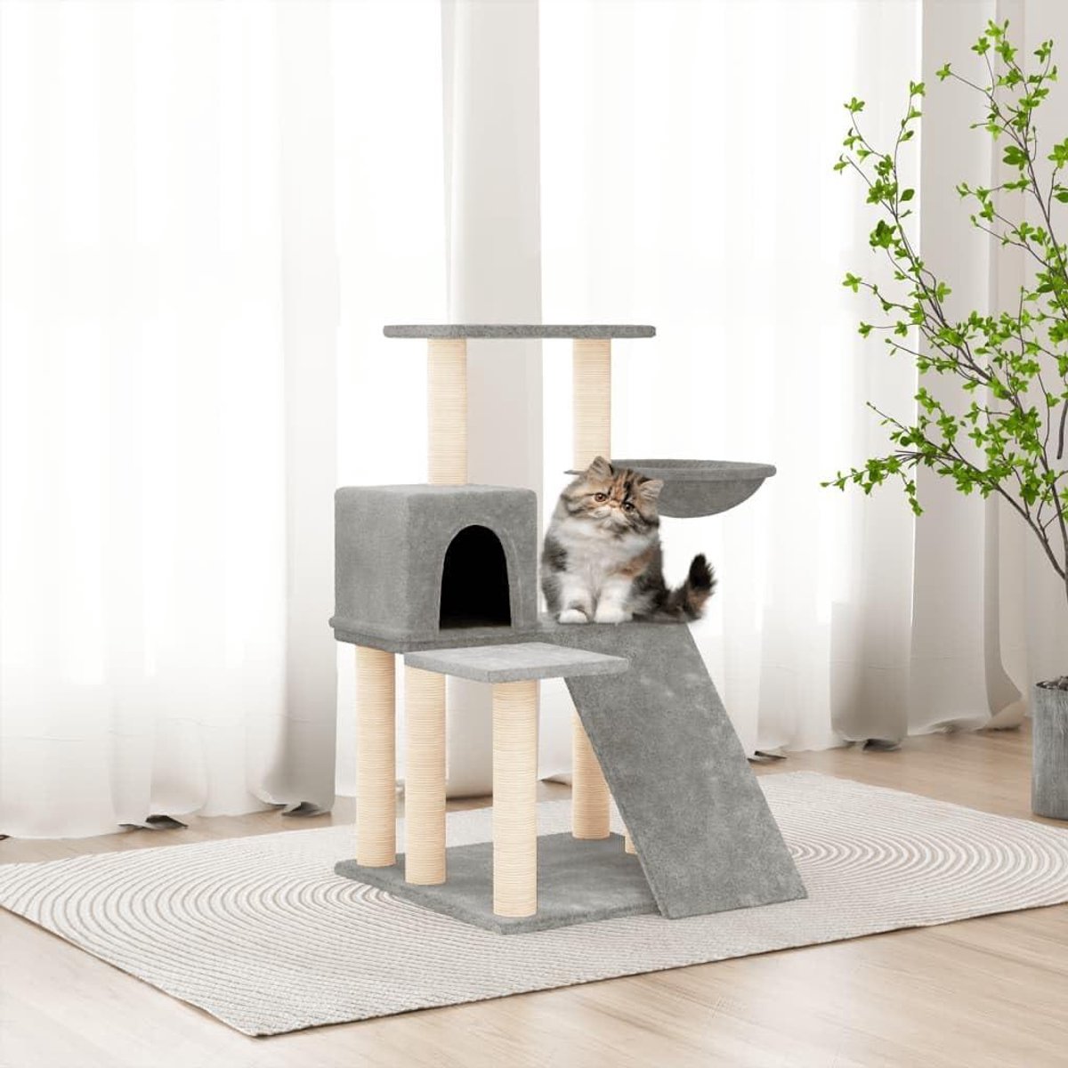 Krabpaal Katten - Kattentoren Klimmeubel - Katten Spelen - Meerdere Niveaus - 82 cm - Lichtgrijs