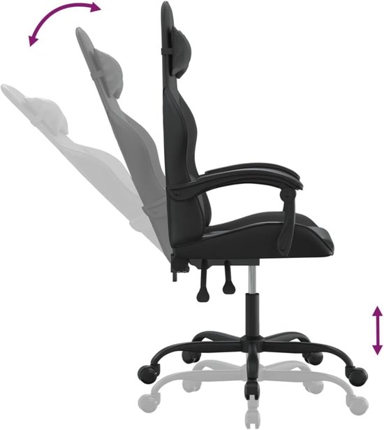 Gaming Stoel - Comfortabele Stoel - Gamen - Verstelbare Rugleuning - 360 Graden Draaibaar - Zwart — afbeelding 5