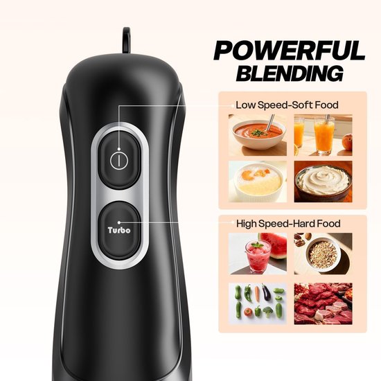 Staafmixer Elektrisch - Pureerstaaf Keukenmixer - Eten Bereiden - Instelbare Snelheidsregeling - 1100 Watt - Diepzwart — afbeelding 4