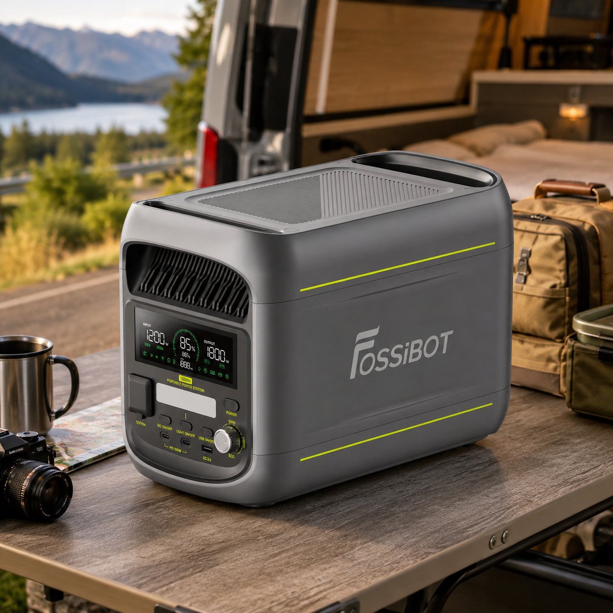 FOSSiBOT F1800 - Draagbare Powerstation - 1024 Wh LiFePO4 Batterij – 1800W - 2x AC - USB-C - Stil <40 dB - 7 Uitgangen - UPS - Solar - Voor Camping & Outdoor