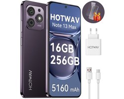 HOTWAV Note 13 Max - smartphones zonder abonnement - 256 GB - 5160 mAh - 4G Dual SIM - Face ID - GPS - Vingerafdrukherkenning - Paars