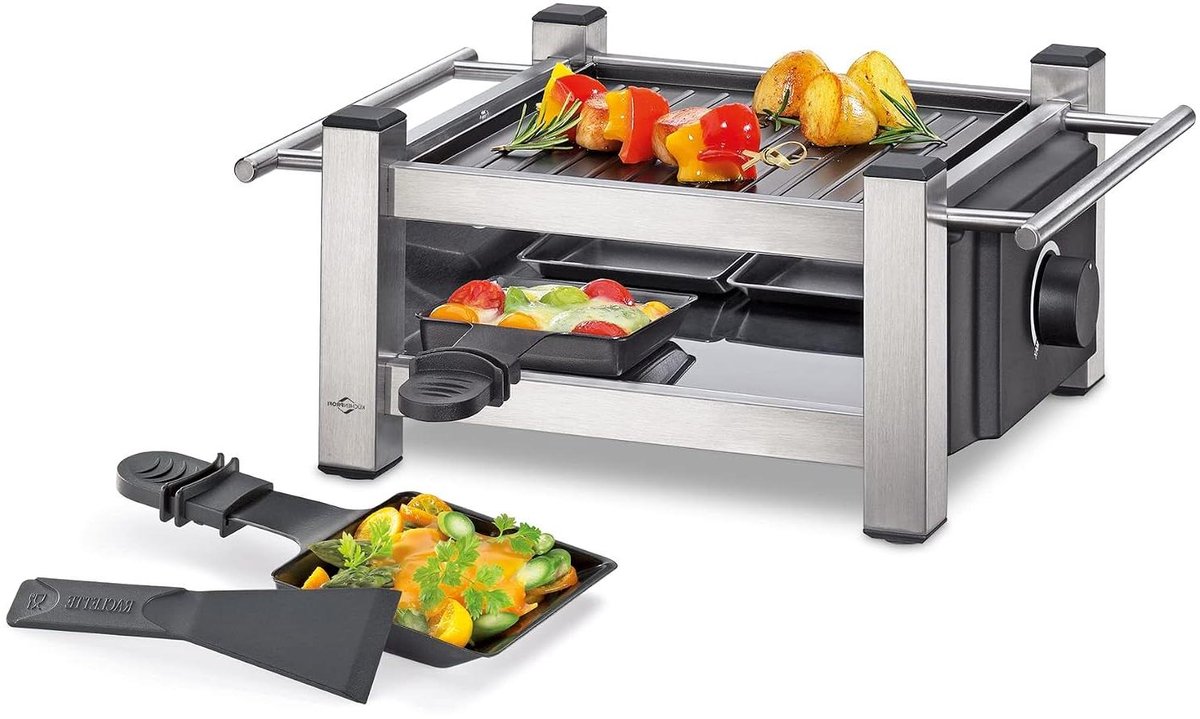 Mini Raclette Elektrisch Gourmetstel Gezellig Eten Antiaanbaklaag Voor 4 personen Zwart