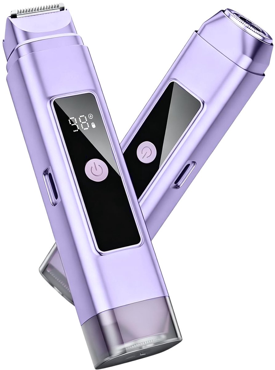 SnelShoppen - Elektrische 2-in-1 Mini Bikini Epilator voor Vrouwen - Scheerapparaat met Dubbele Kop en Digitaal Display - IPX7 Waterdicht - Oplaadbaar
