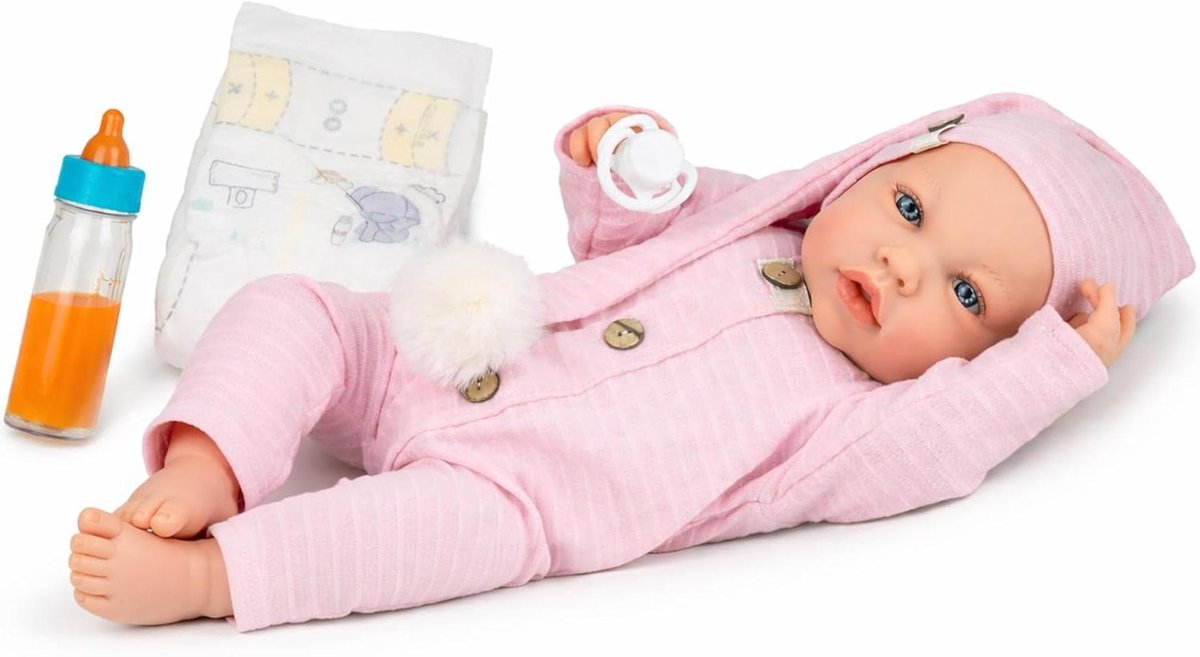 Babypop Lia - Zachte pop - Rollenspel spelen - Realistische details - 45 cm - Roze outfit