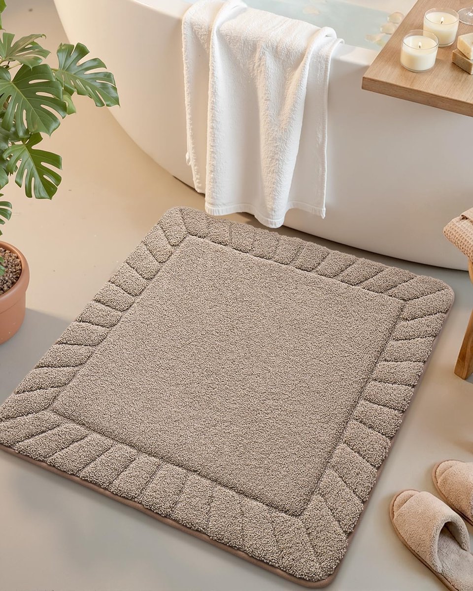 Badmat antislip zacht absorberend wasbaar badkamerkleed sneldrogend polyester 40x60 cm beige