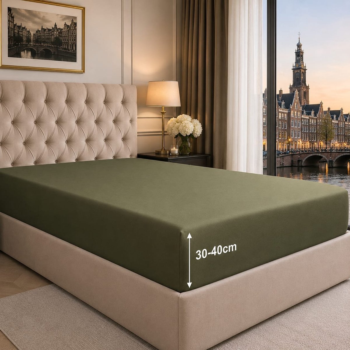 Lano&Go Hoeslaken 180x200 cm – 40 cm diepe hoek – Geborstelde microvezel – Geschikt voor boxspring – Past op matrassen tot 40 cm – OEKO-TEX – Krimp- en kleurvast – Saliegroen