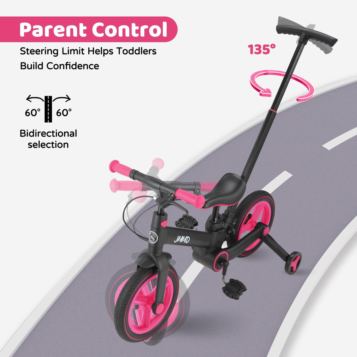 SnelShoppen - 6-in-1 Loopfiets met Zijwielen en Pedalen, Converteerbare Opvouwbare Loopfiets voor Kinderen van 18 Maanden tot 5 Jaar, 12 Inch, Verstel