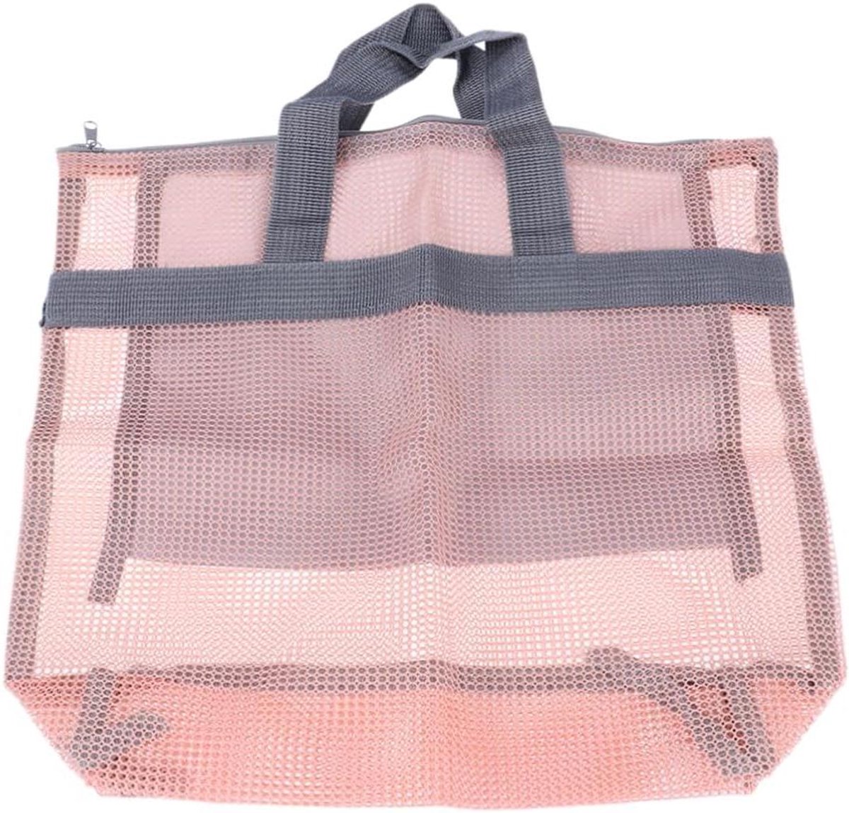 Grote Strandtas - Mesh Tas - Strandbezoek - Waterdicht Ritsvak - 29.5 x 26.5 cm - Roze