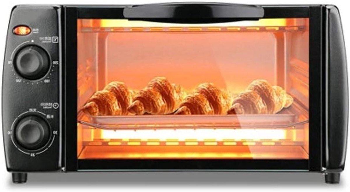 Mini Oven Kleine Oven Bakken en Grillen Snelle Verwarming 10 Liter Zwart
