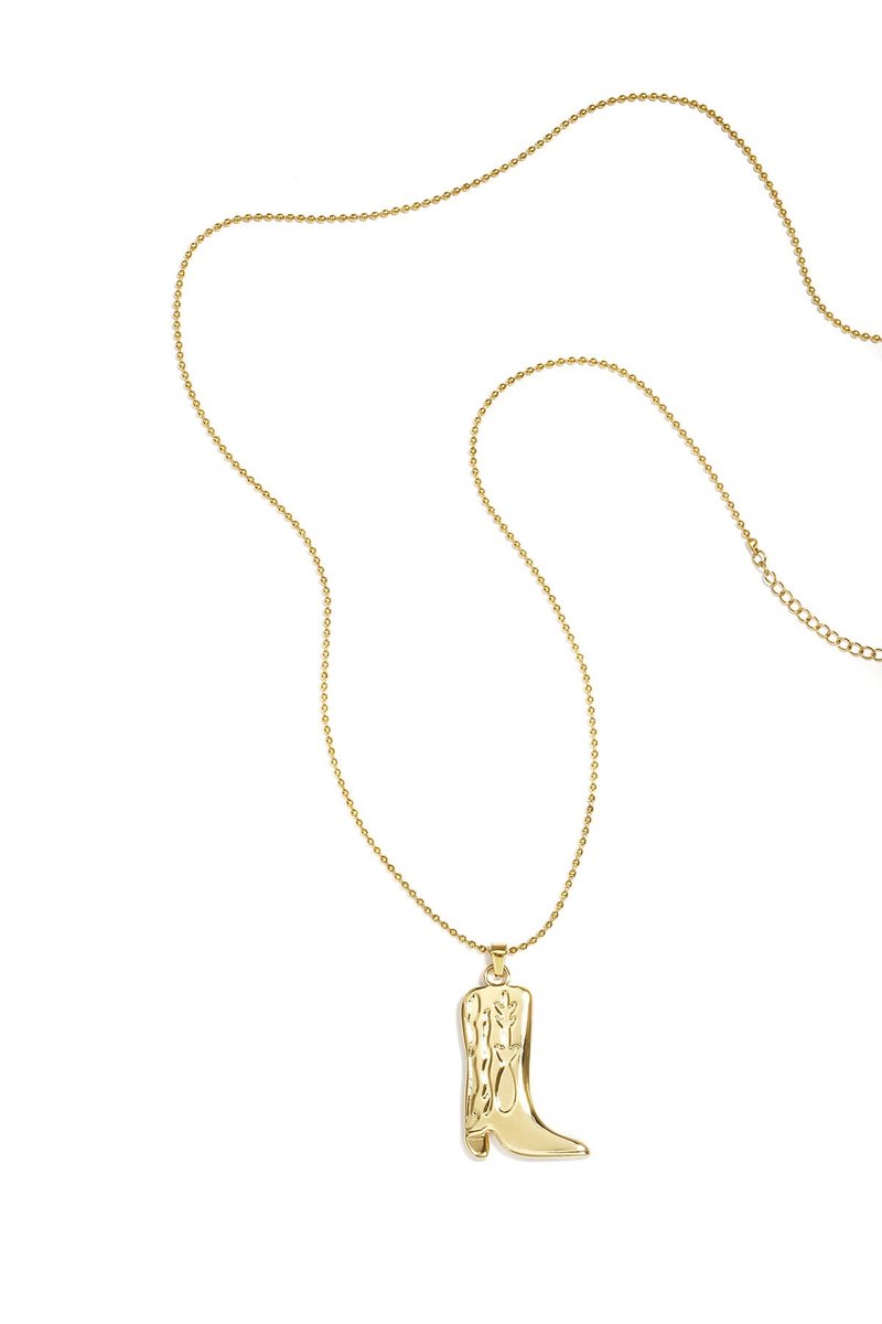 Lange ketting met cowboylaars - stainless steel - goud - ketting - cowboylaars - lovie - fashion - sieraden - cadeau