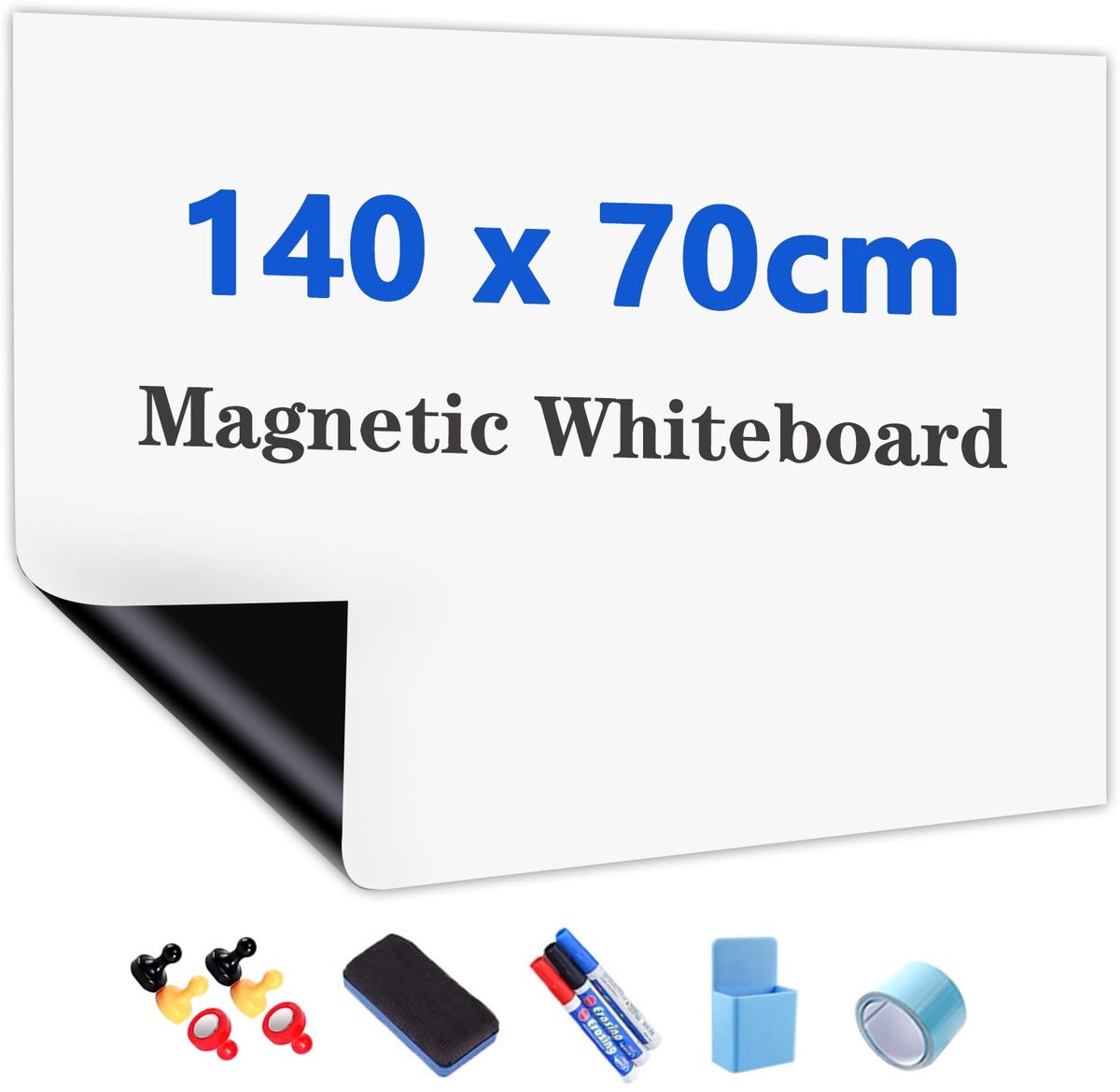 SnelShoppen - Magnetische Zelfklevende Whiteboardfolie 140 x 70 cm - Ideaal voor Thuis, Kantoor en School - Geschikt voor Drooguitwisbare Markers - Cr