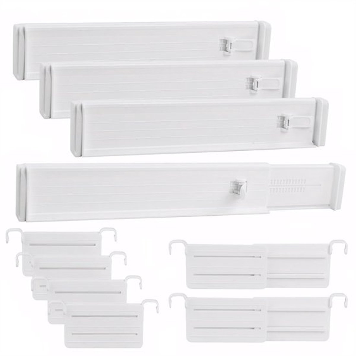Ladeverdelers 4 stuks - Verstelbaar 33-58,5 cm - Organizer voor keuken/slaapkamer - ABS-kunststof - Hoogte 6,4 cm - Efficiënte ruimteverdeling - Lade-organizer