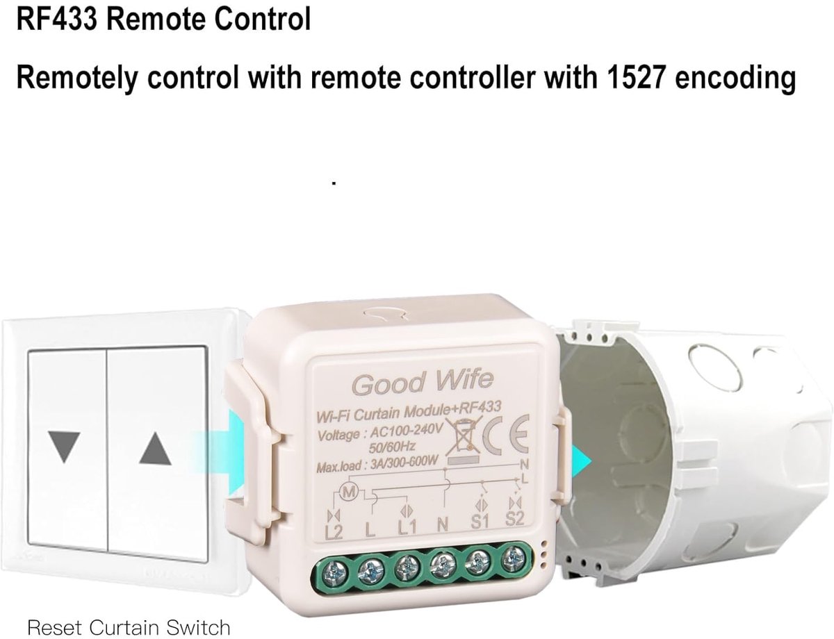 SnelShoppen - Schakelaar Rolluiken RF + WiFi Switch voor Elektrische Rolluiken, Smart Life App, Alexa Spraakbediening, Relaismodule, Slimme Huizen, Th