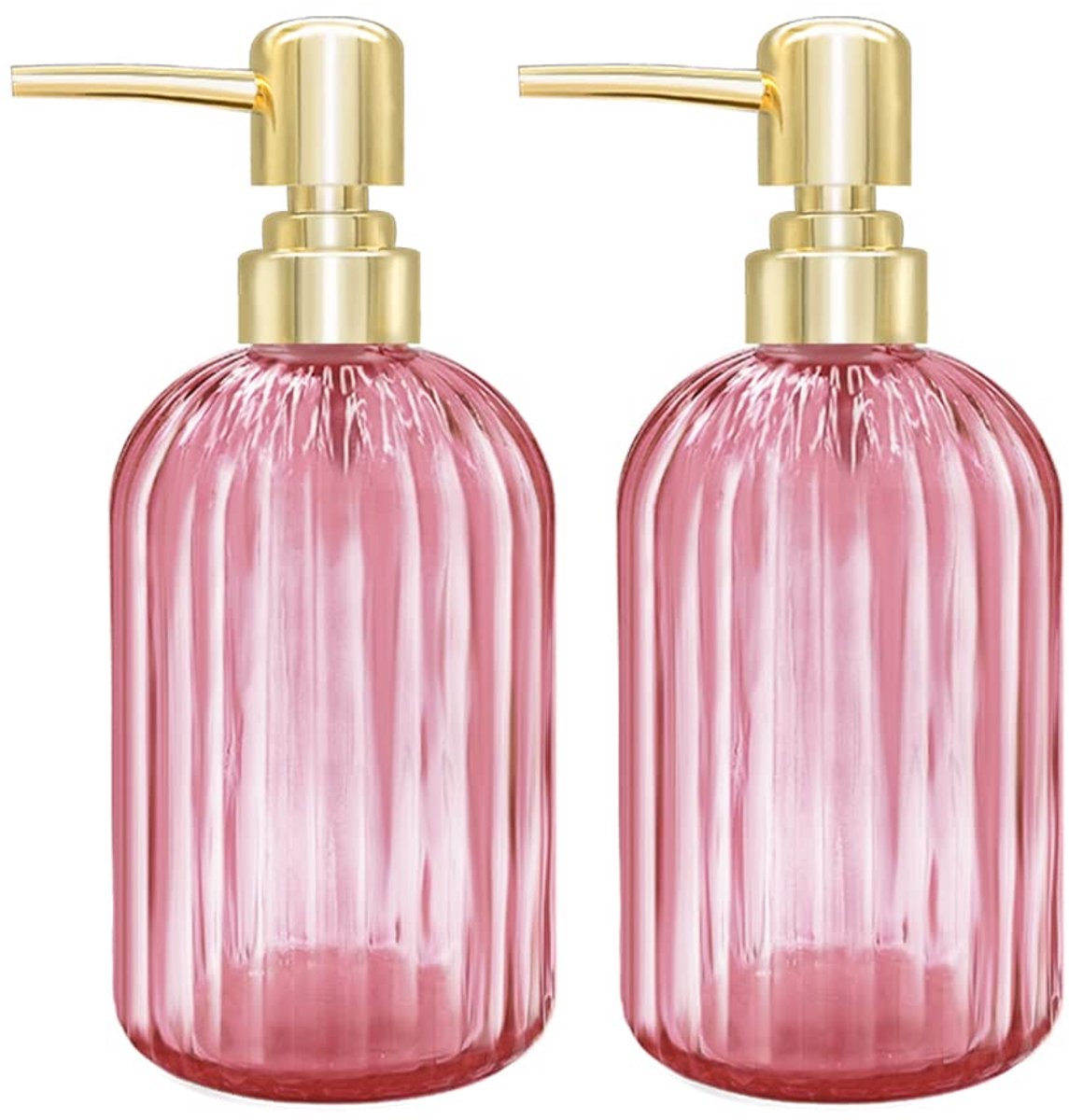 SnelShoppen - Zeepdispenser Set - 2x 14 oz Transparante Keukenzeepdispenser met Pomp - Roze Handzeep, Afwasmiddel en Lotion Fles voor Badkamer en Keuk