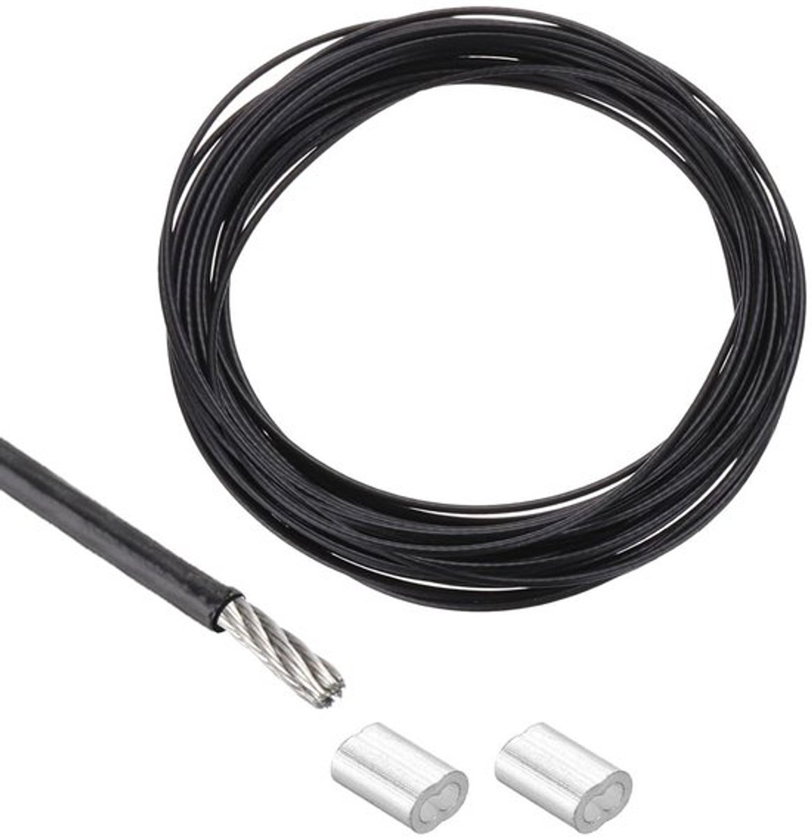 Metalen kabel van roestvrij staal, 5 meter, zwart met vinyl coating