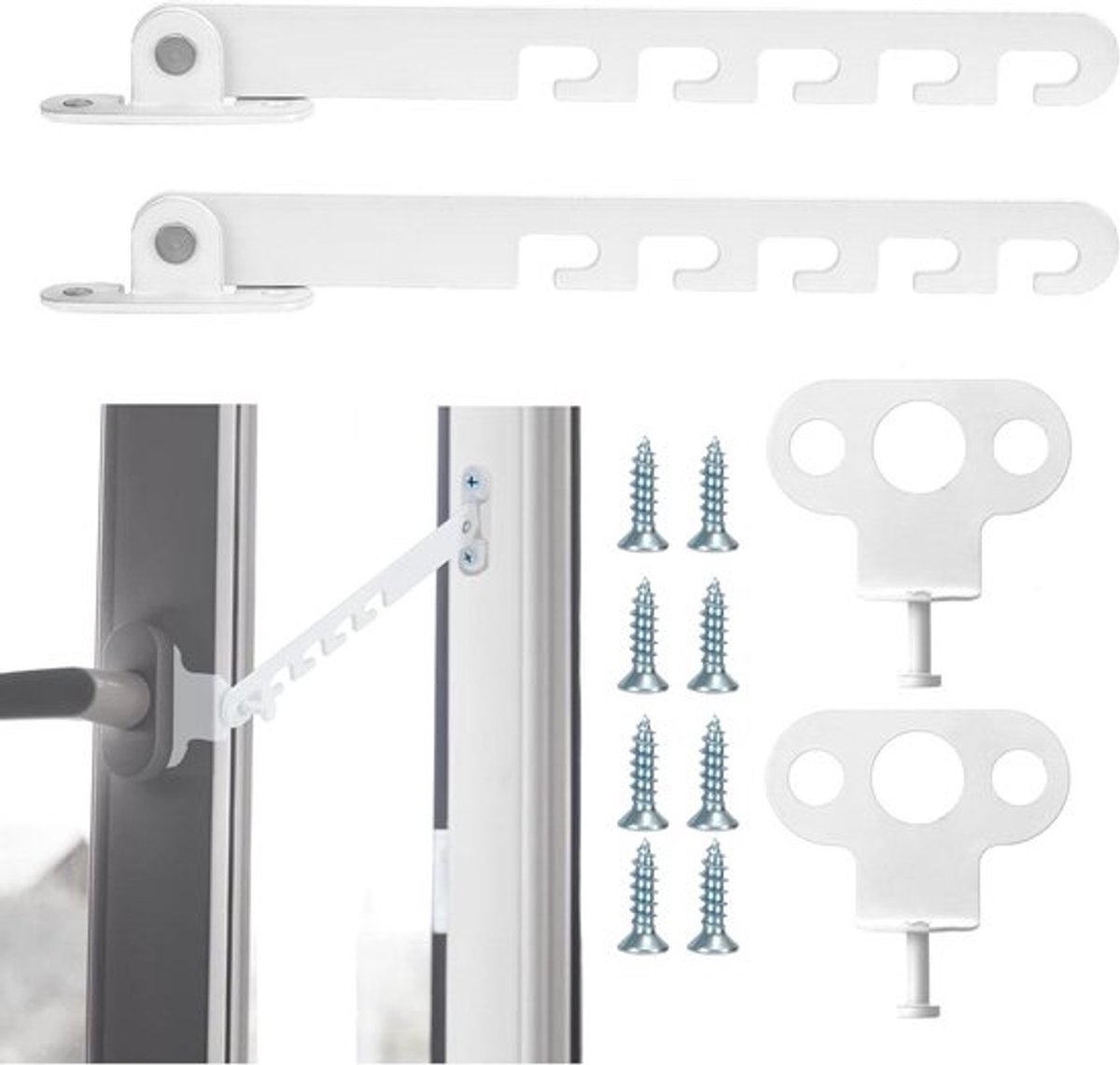 Witte Raamgrendels Met 8 Schroeven - Kantelregelaar - Raamstopper - Set van 2 Stuks