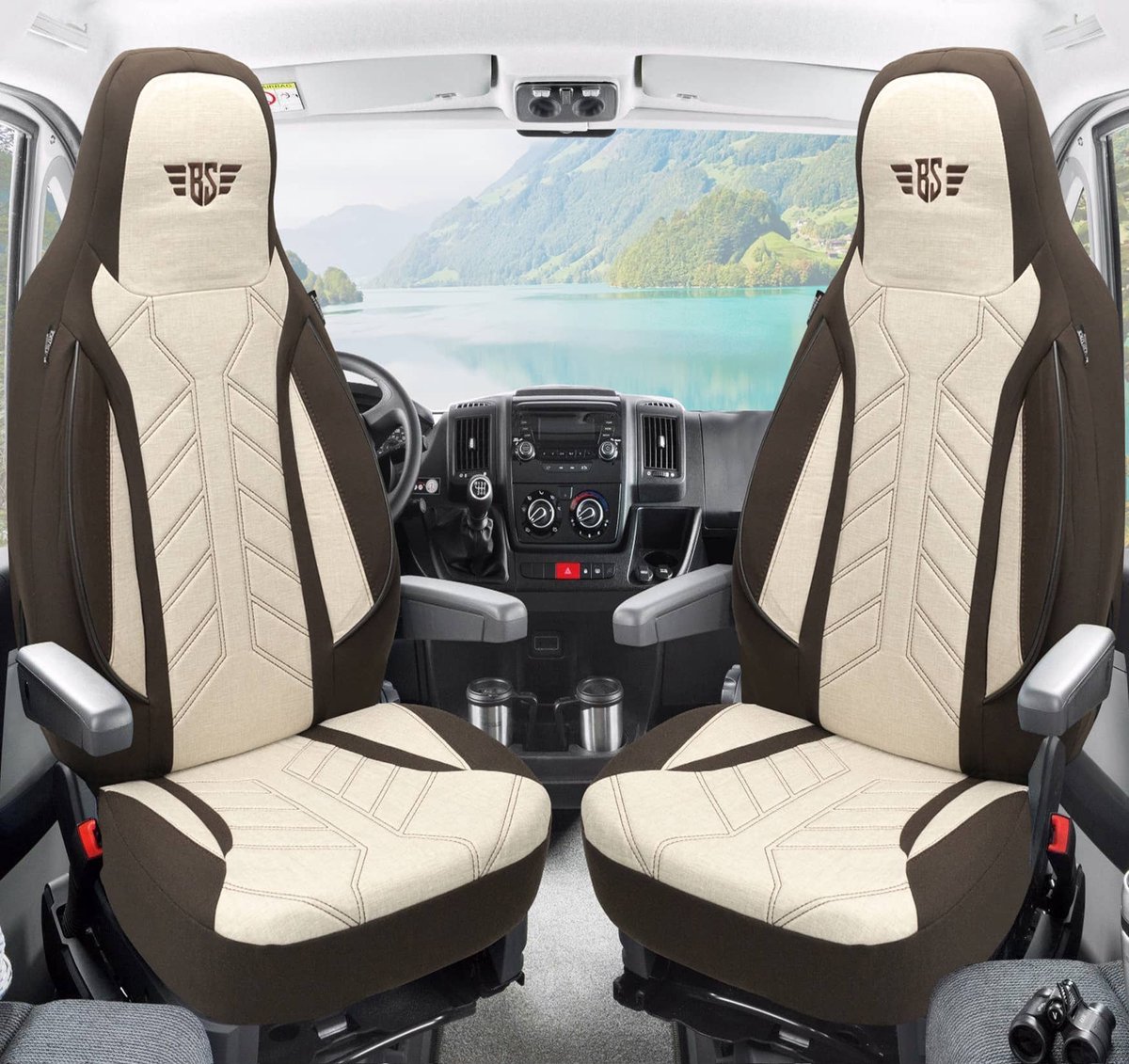 Premium Camper stoelhoezen voor Rapido Vans PLKT210 in Bruin/Beige (2 losse stoelen)