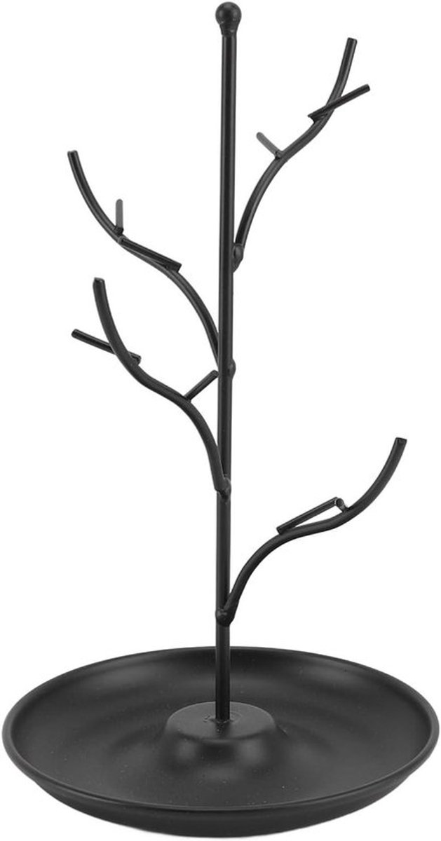 Sieradenboom met ijzeren houder voor ringen, oorbellen, kettingen, armbanden (zwart)