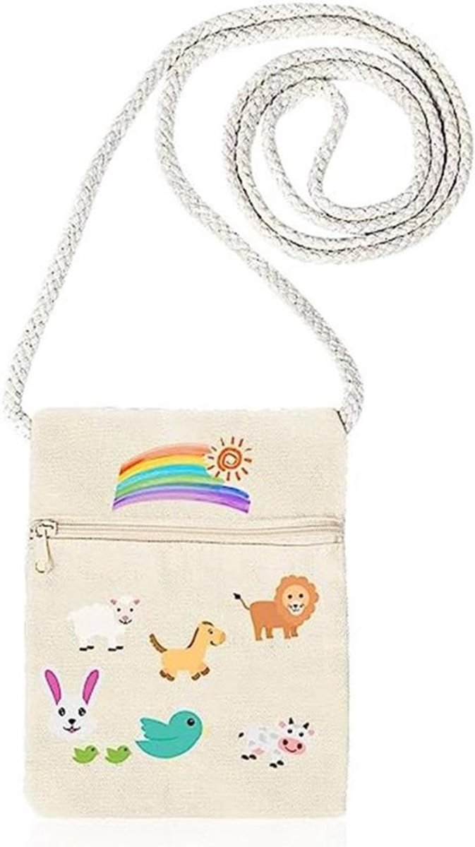 - Stoffen tassen voor kinderen - Doe-het-zelf - Beige - Schilderen - Schoudertas - Versieren - Geschikt voor kinderen - 18 x 16 cm.