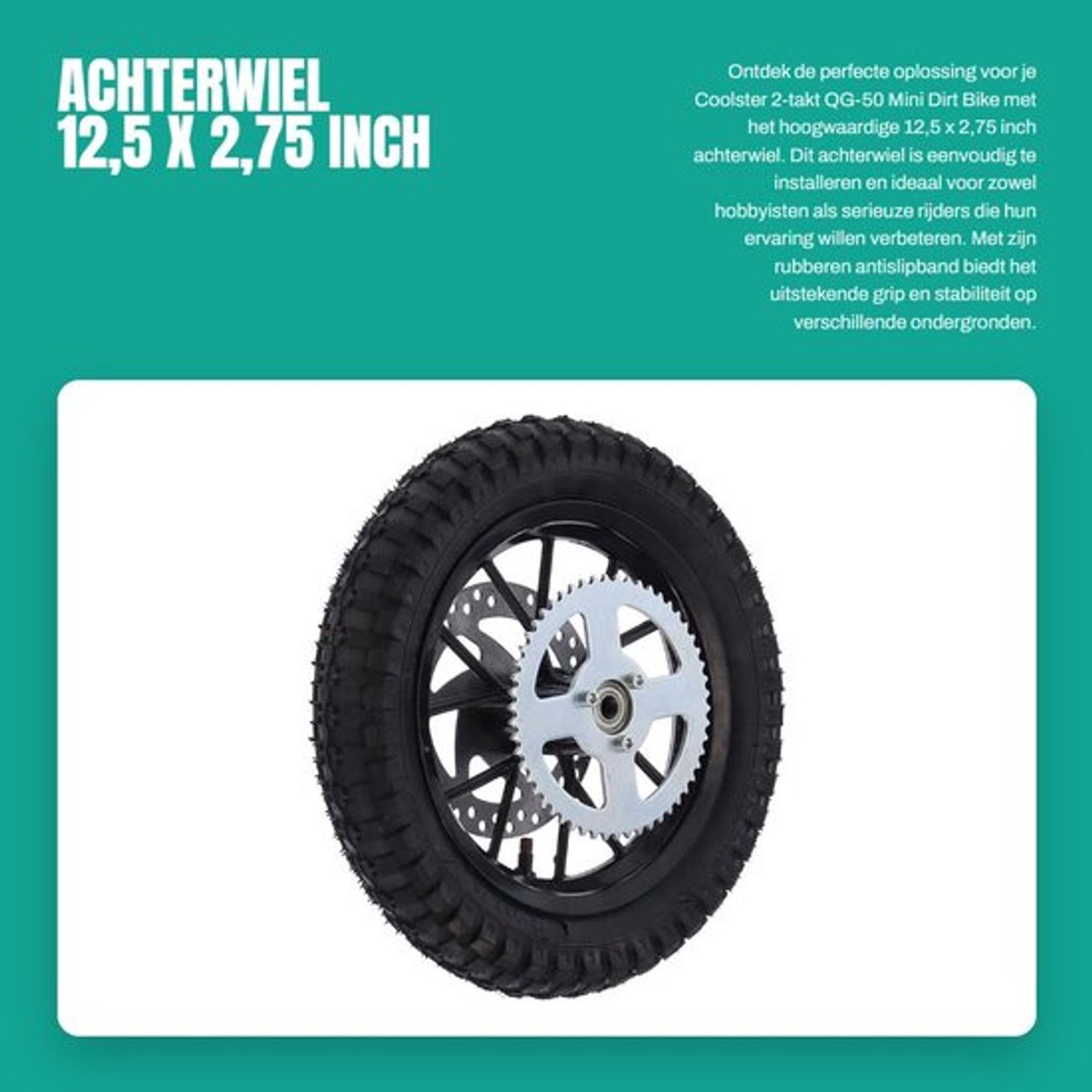 Achterwiel 12,5 x 2,75 inch - Rubber - Antislip - Voor Coolster 2-takt QG-50 - Eenvoudig te installeren - Stabiele prestaties - Motorwiel