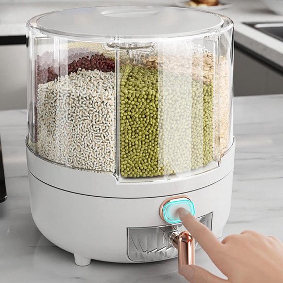 Graan Dispenser 360 Graden Roterende - Keuken Opslag Container - Voedselcontainer - PP Plastic - 60x60x28cm - Geschikt voor Rijst/Bonen