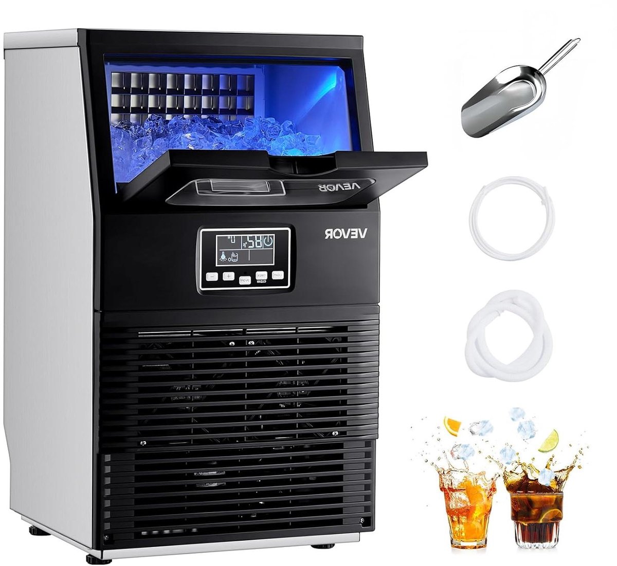 IJsblokjesmachine - Commerciële ijsmachine - Capaciteit 36 kg per dag - Opslag 5 kg - RVS-behuizing - LED-display - Zelfreinigend - Vrijstaand of tafelmodel