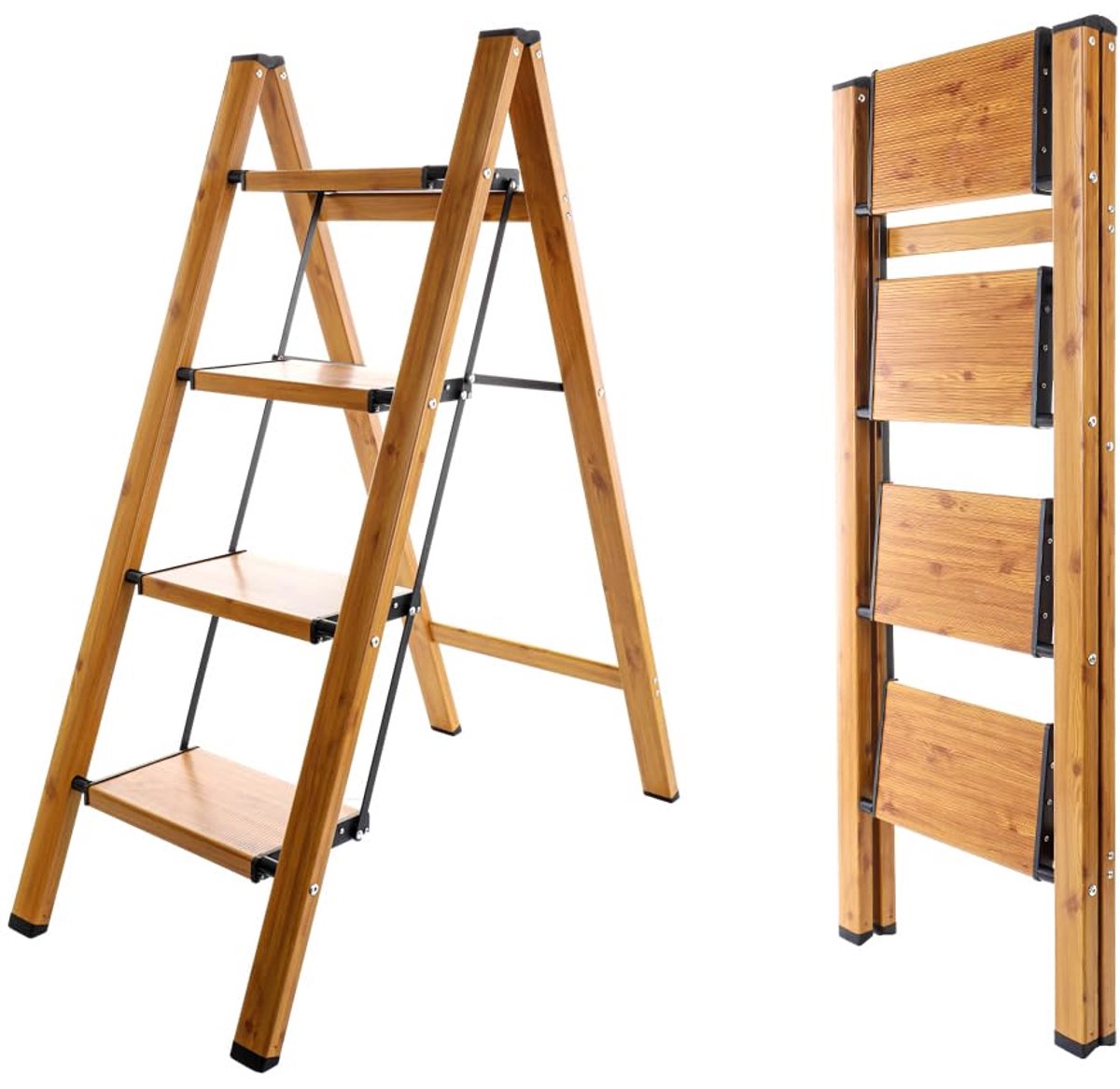 SnelShoppen - Opvouwbare 4-traps Ladder - Lichtgewicht Aluminium Trapladder met Antislip Treden - Draagbaar voor Thuis, Keuken, Tuin en Kantoor - Zwar