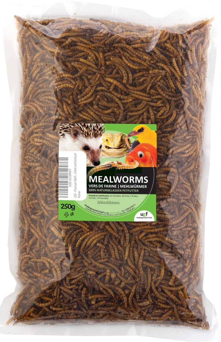 Dailygoods- Meelwormen 250g - Gedroogde Insectensnacks - Voedingssupplement voor Vogels/Knaagdieren - Eiwit 51% - Zonder Conserveermiddelen/Kleurstoffen - Rijke Bron van Omega 3/6