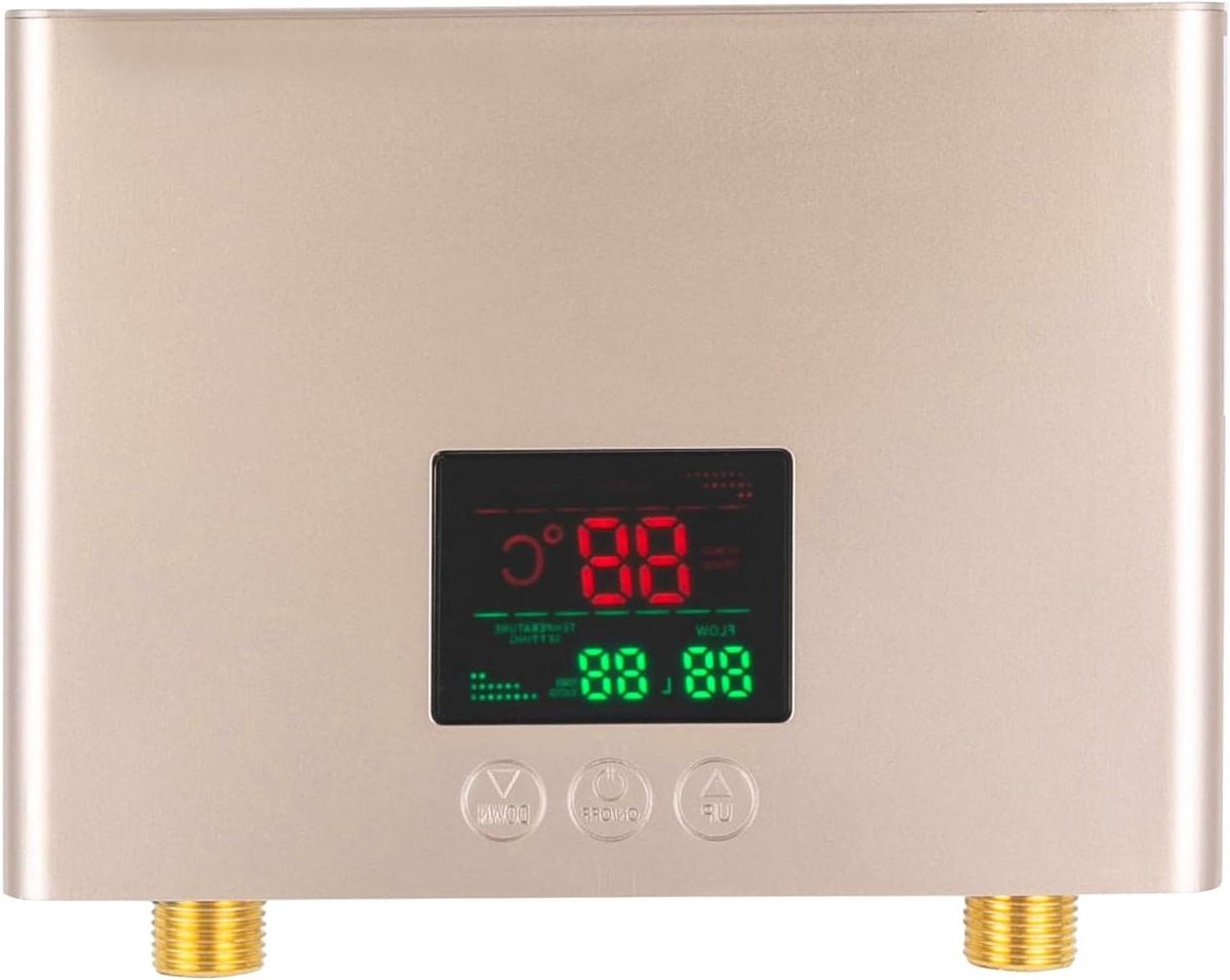 Doorstroomboiler - Mini Boiler Tankloos - Direct Warm Water - LED Temperatuurweergave - 21x15x5.5 cm - Goudkleurig