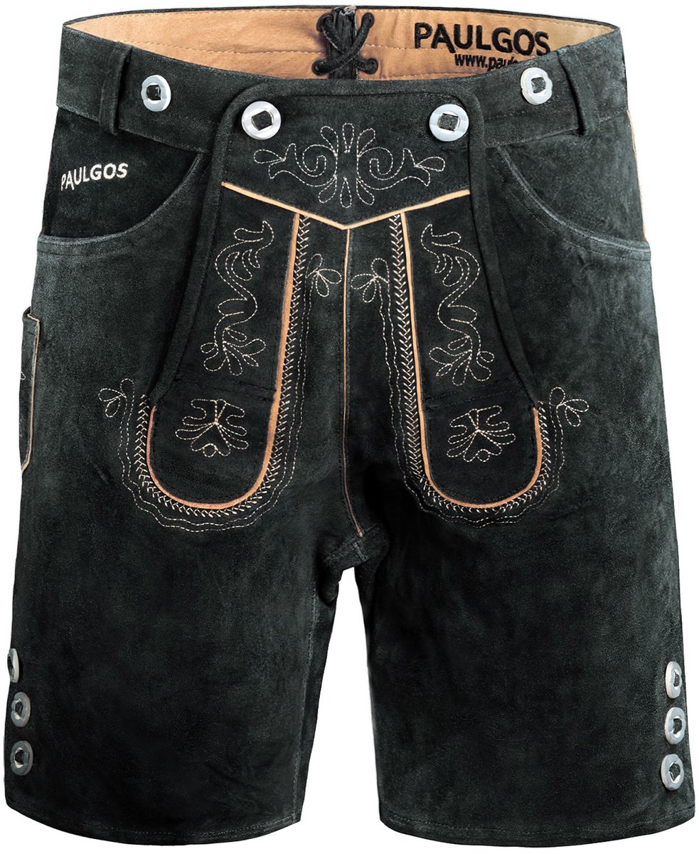 PAULGOS korte lederen heren-traditionele broek - HK2 - Echt leer - verkrijgbaar in 3 kleuren - maat 44 - 60