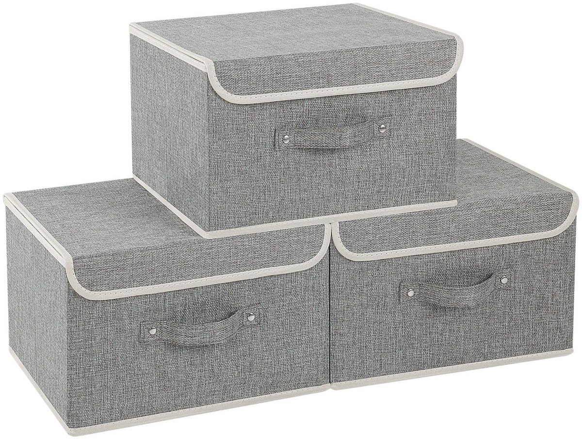 Dailygoods - Opbergdozen met Deksel - Set van 3 Grijze Organizers voor Thuis en Kantoor