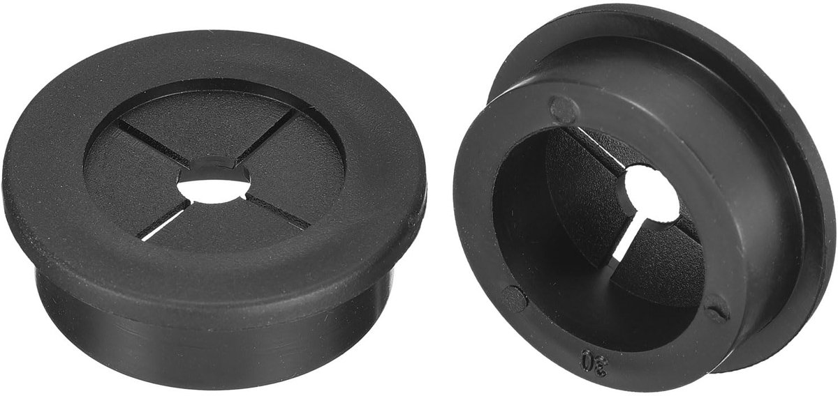 Dailygoods - 2 Stuks Kabeldoorvoer voor Bureaus - Flexibele Rubberen Draadgatafdekking Zwart