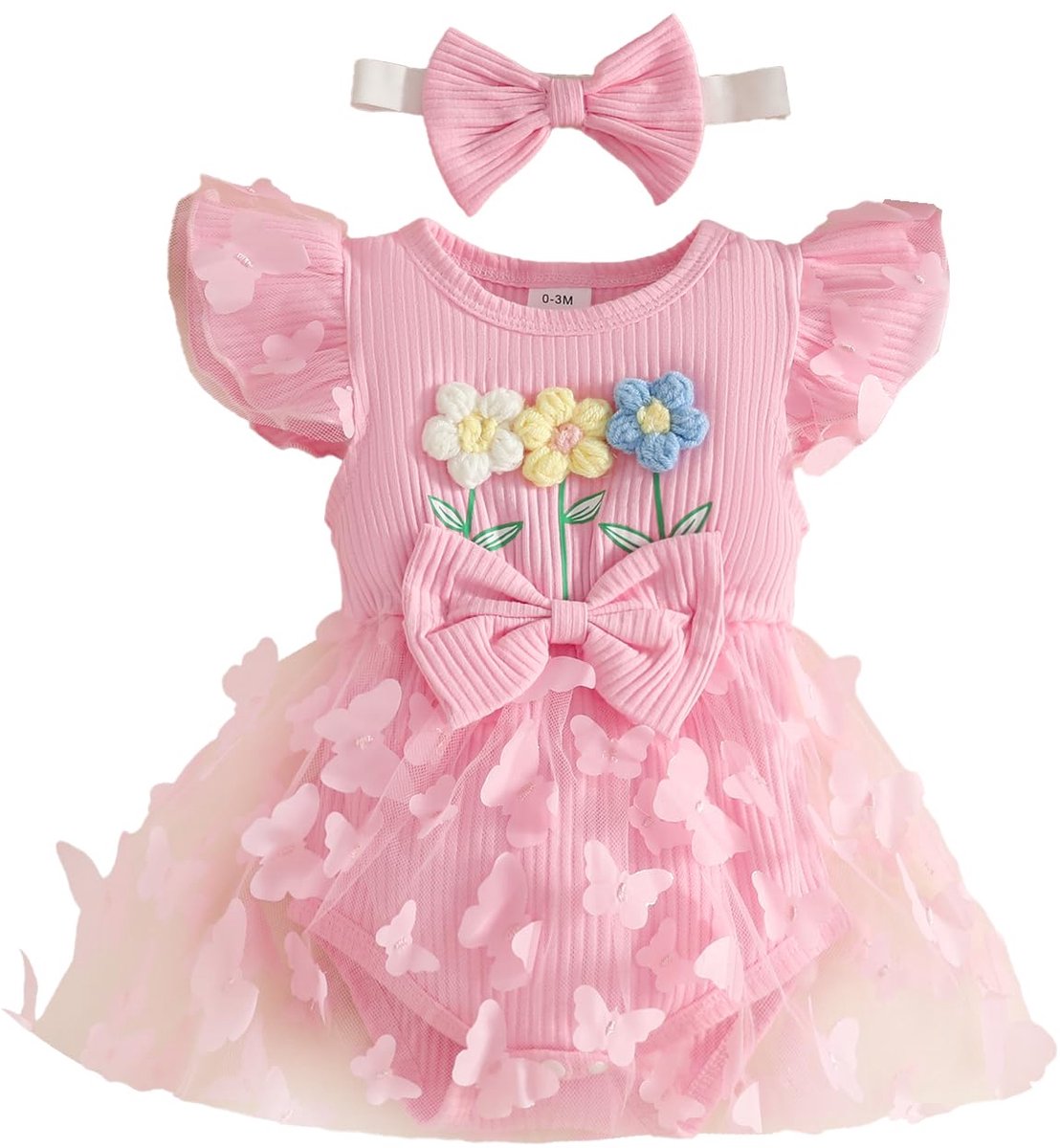 SnelShoppen - UUAISSO Pasgeborenen Baby Meisjes Kleding Sets Ruches Tops Korte Mouw Bloemen Strapless Shorts Met Hoofdband Zomer Outfits Roze 0-3 Maan