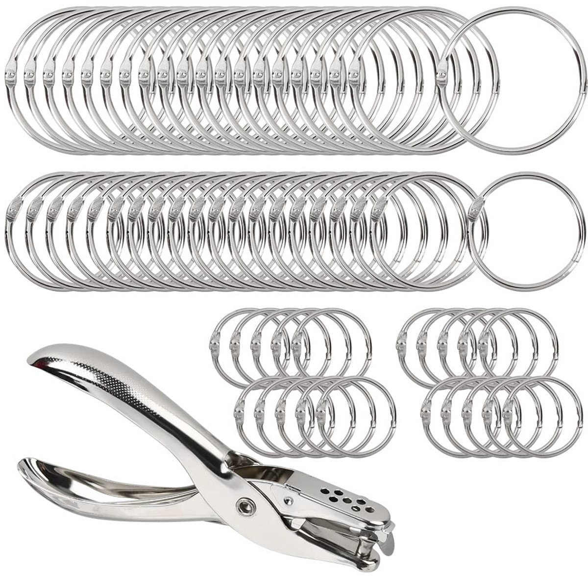Dailygoods - Metalen Ringen voor Ordners - 60 Stuks + Perforator voor Scrapbooking
