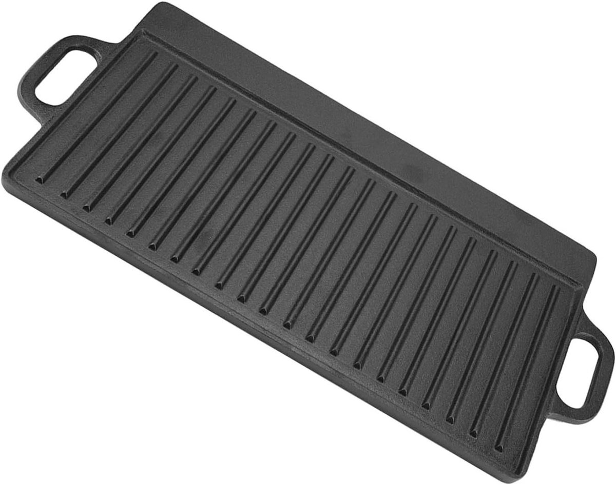 Gietijzeren Grillplaat - Dubbelzijdige Pan - Veelzijdig Koken - Voorgekruid Anti-aanbak - N.v.t. - Zwart