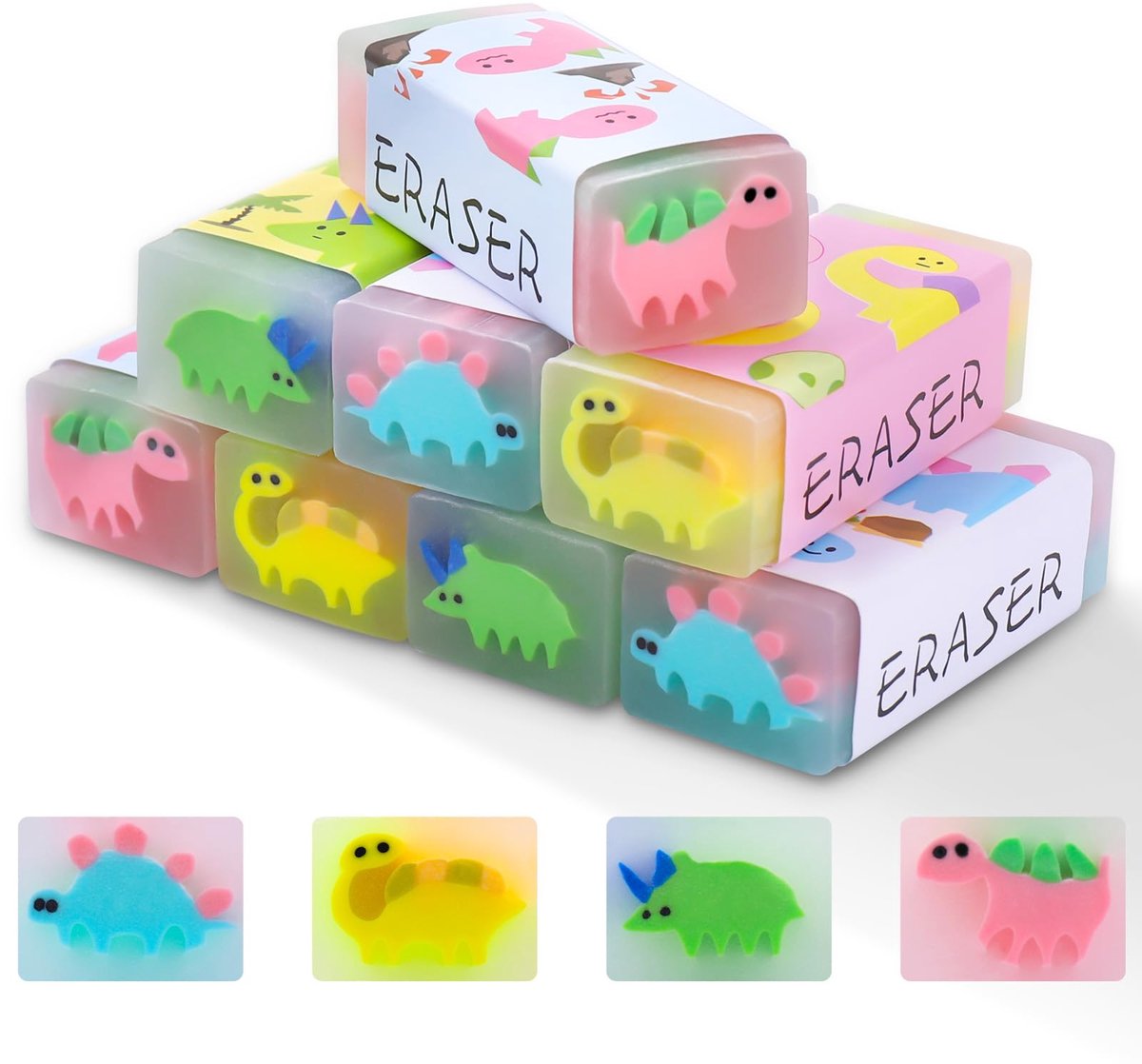 Dailygoods - 8 Stuks Schattige Dinosaurus Gummen - Kleurige 2B Rubber