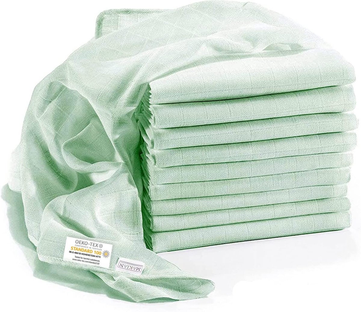 SnelShoppen - Mousseline Luiers Spuugdoeken 80x80 cm - 10 Stuks Premium Kwaliteit Oeko-Tex Gecertificeerd - Mintgroen - Dubbelgeweven Luiers voor Thui