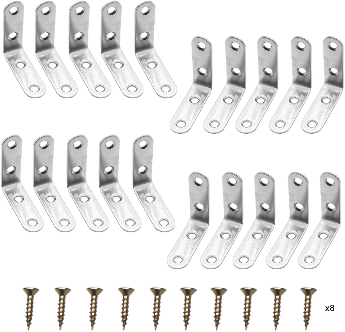 Dailygoods- Hoekbeugels 90 graden - Roestvrij Staal - 20 stuks - Schroeven inbegrepen - Dikte 1,8 mm - Geborsteld oppervlak - Beugels