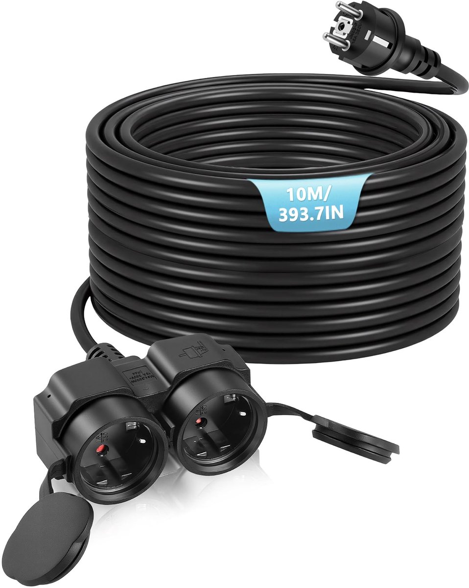 Dailygoods - Verlengkabel met 2 Stopcontacten en Waterdichte Bescherming - 10 m