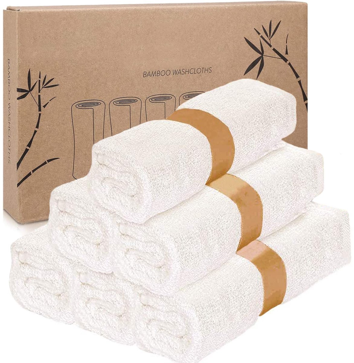 SnelShoppen - Bamboe Washandjes 6 Stuks - Zachte Witte Gezichts- en Lichaamswashandjes - Natuurlijke Bamboe Babywashandjes Set voor Baby en Kinderen