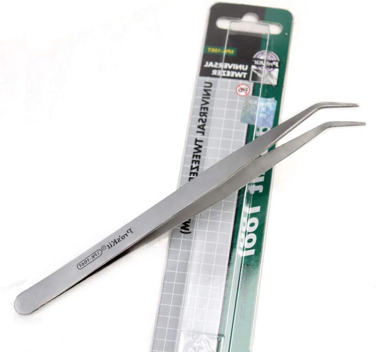 Veerpincet - Precisie tang - Elektronica reparatie - Gebogen magnetische punt - 13 cm - Zilver