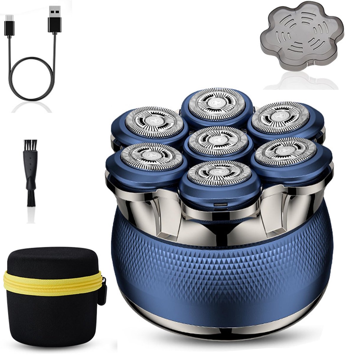 SnelShoppen - Mannen Hoofdscheerapparaat met 7D Magnetische Mesjes, IPX6 Volledig Spoelbaar, LED Batterijdisplay, Grote Batterijcapaciteit, Blauw voor