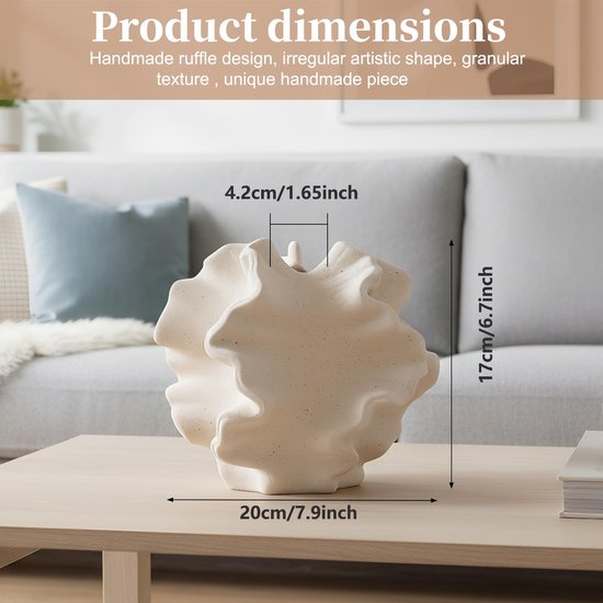 SnelShoppen - Grote Beige Keramische Vaas, Moderne Scandinavische Vazen voor Boho Bloemendecoratie, Esthetische Vaas voor Woonkamer, Kantoor, Salontaf