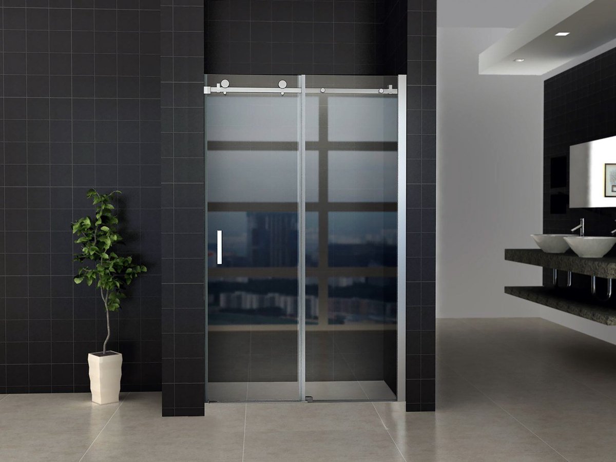 ILYA SLIDE Nisdeur 140x195 cm - Schuifdeur met Soft-close - Chroom - Helder Veiligheidsglas 8 mm