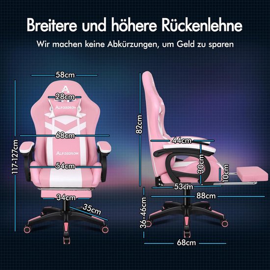 Gaming Stoel - Bureaustoel Ergonomisch - Comfortabel Zitten - Met RGB Verlichting - 180 kg Draaglast - Roze — afbeelding 4