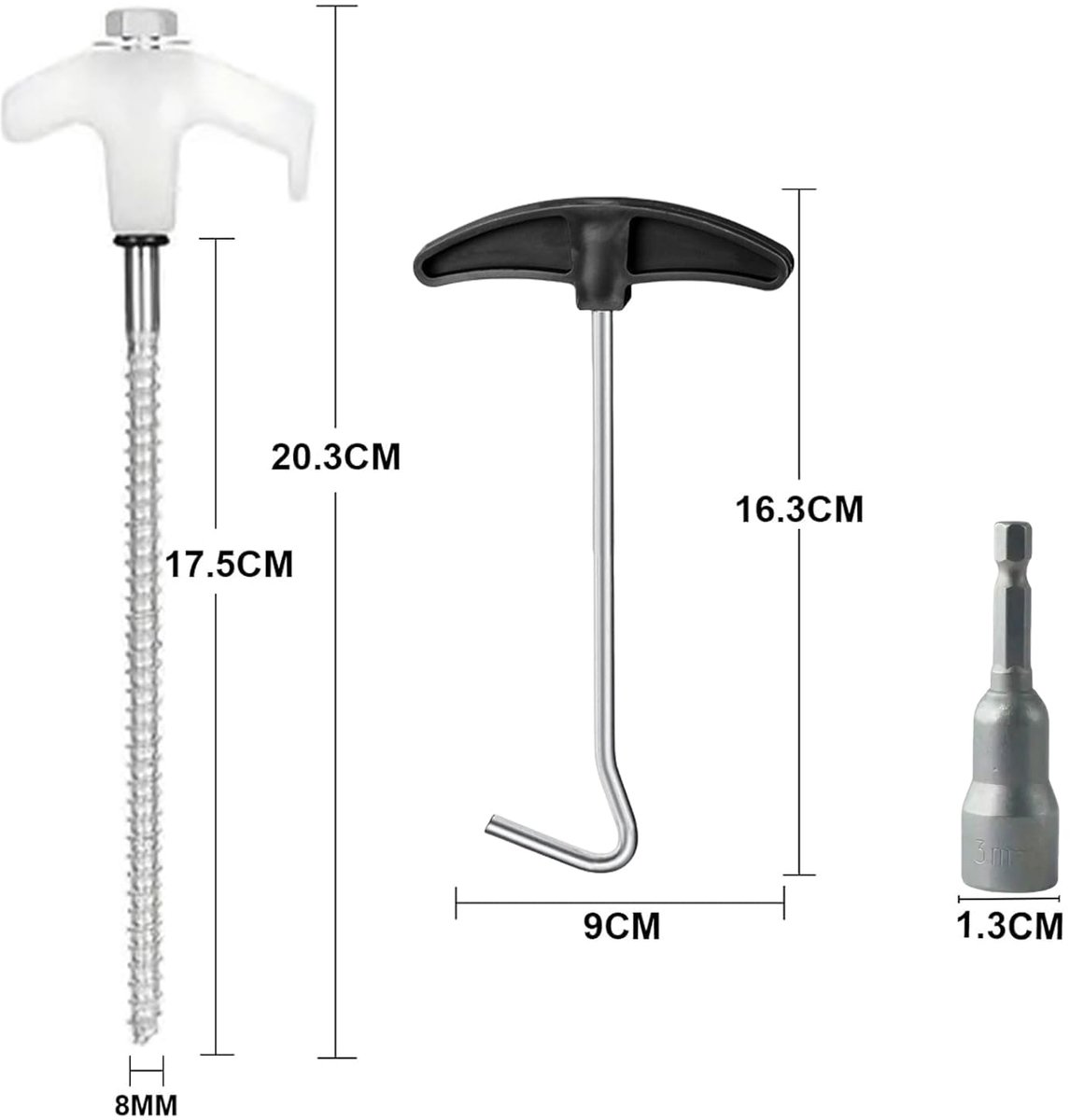 SnelShoppen - 12 stuks draaibare tentharingen met schroefdraad, robuuste stalen haringen voor camping, rotsachtige grond, inclusief adapter voor accus