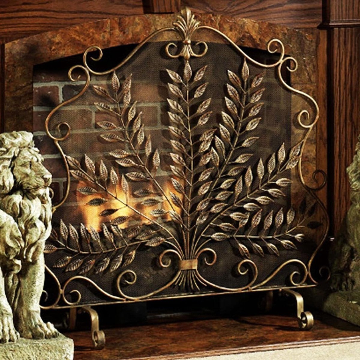 Haard Scherm - Vuurkorf Beschermer - Veilig Vuur Maken - Bladeren Ontwerp - 85 x 22 x 85 cm - Goud