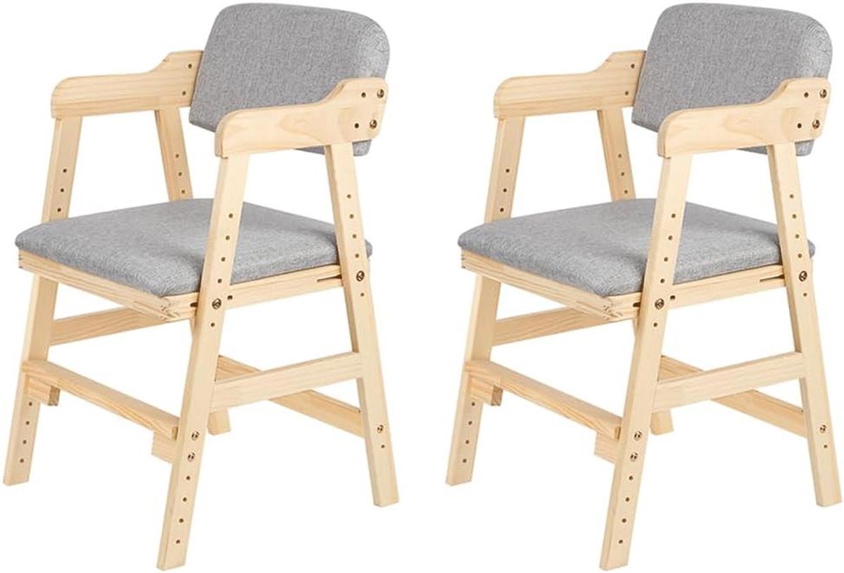 Houten Kinderstoel - Leerstoel Kinderen - Eten en Leren - In Hoogte Verstelbaar - 45x46x76 cm - Grijs